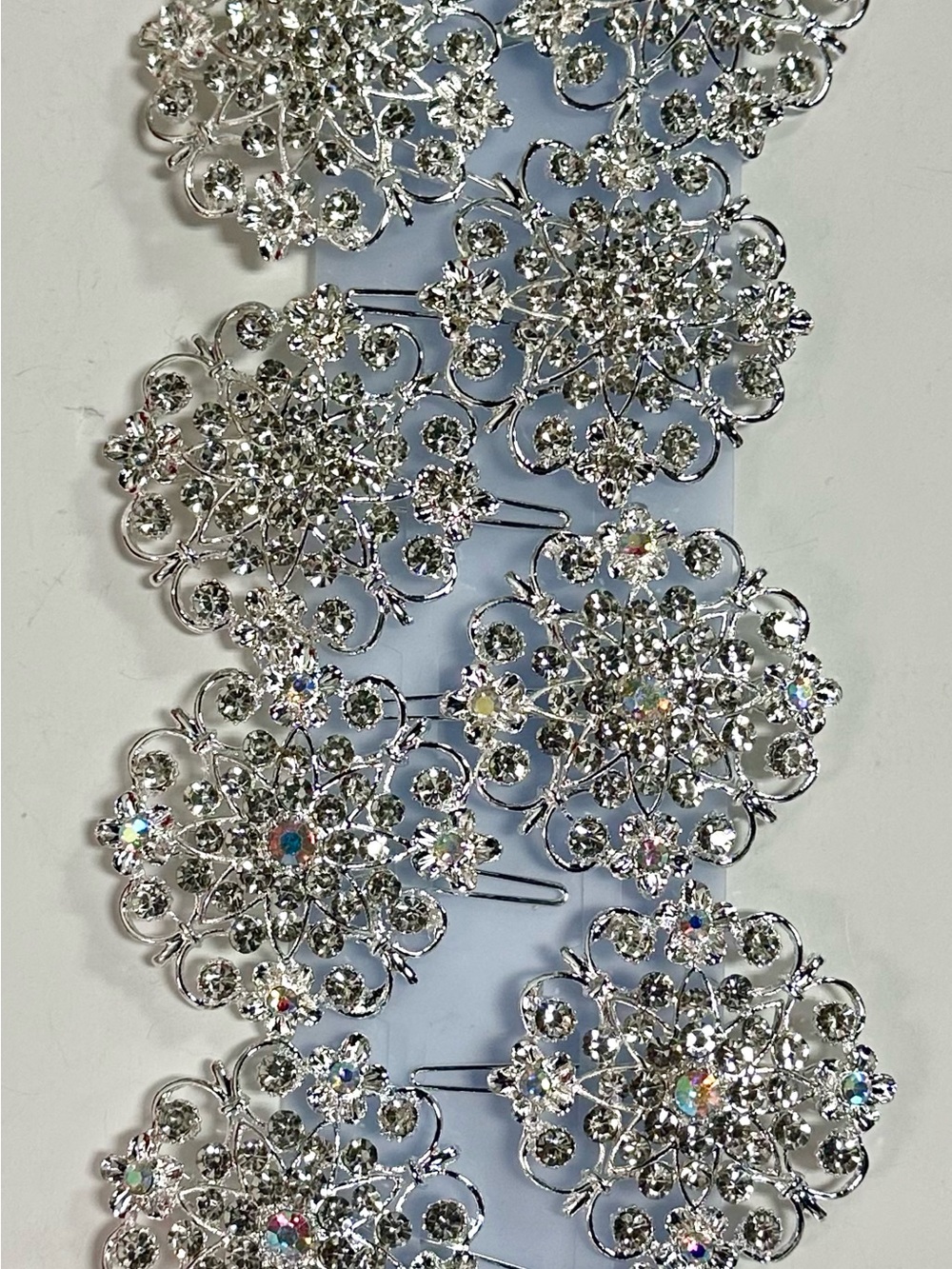12 pcs Silver Crystal Floral Metal Hair Pins - Women Accessories